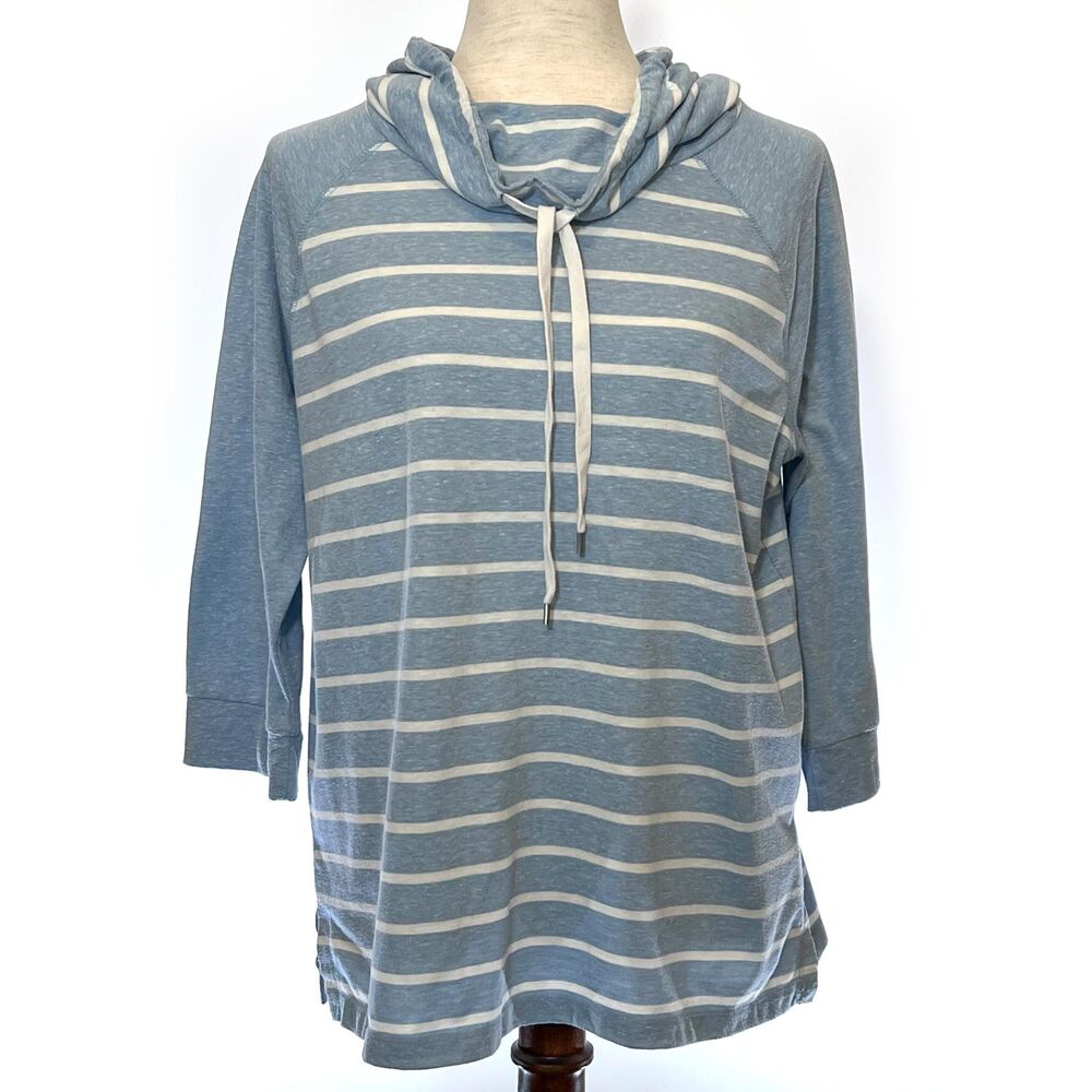 Chaps Blue Stripe Cowl Neck Knit Top LG